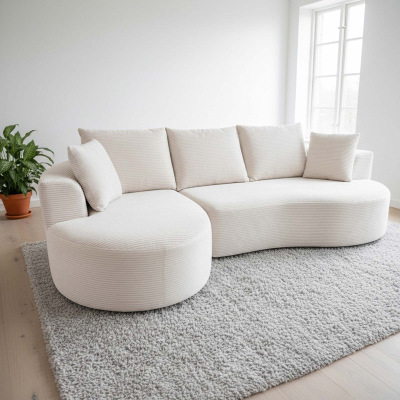 Ensemble de canapé modulaire courbé 2 pièces avec coussins, mobilier de salon ergonomique minimaliste, sièges modernes, sans assemblage, canapé et méridienne, beige