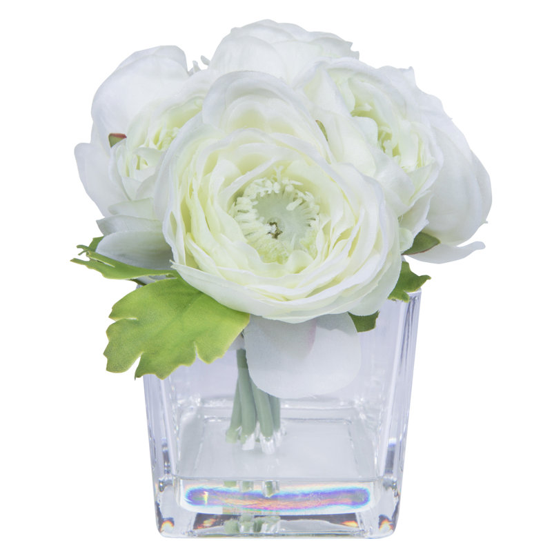 Centre de table en renoncule dans un vase, Doré / Blanc