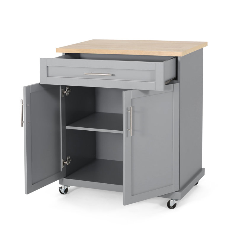 Modern Functional Kitchen Cart with Manufactured Wood Top,Storage Cart with Drawer, Gray