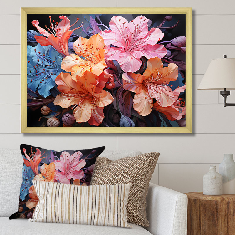 Éclat d'hibiscus de couleur tropicale III, Cadre doré simple, H 30 po x l 40 po x P 1,5 po
