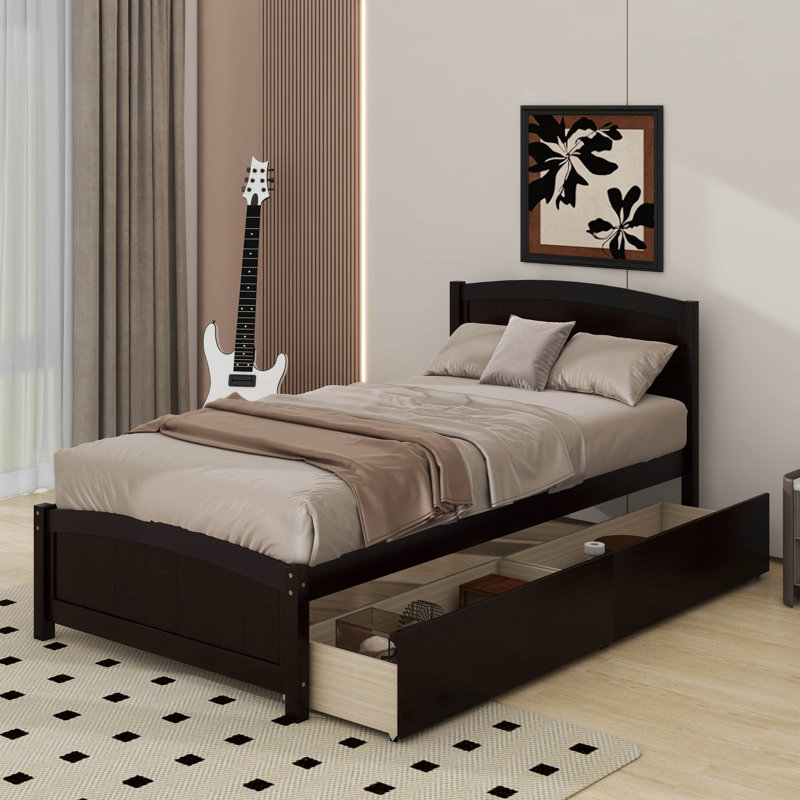 Twin Size Platform Bed With Drawers, Espresso