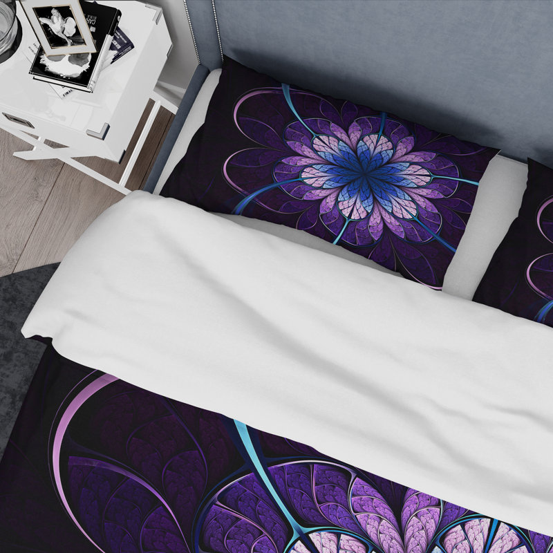 Mauve fleur de fractale I - ensemble de housse de couette moderne - microfibre de polyester