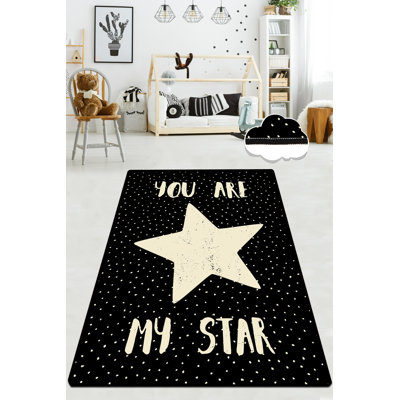 Machine Made Velvet Fabric Area Rug in Black/Yellow