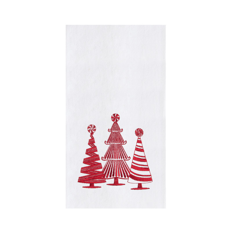 Torchon 100% coton brodé Peppermint Forest Christmas