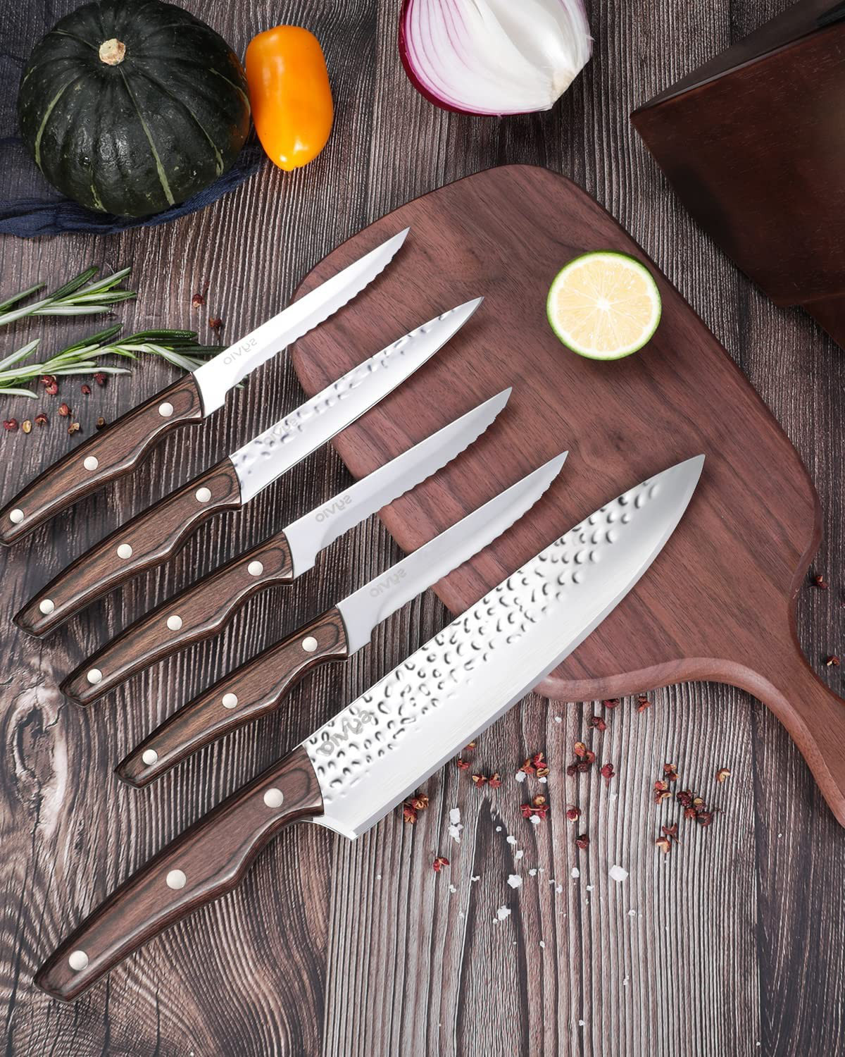 Kitchen Knife Set 6 Piece,Stainless Steel Rust Chef Knife with Clear Knife  Block