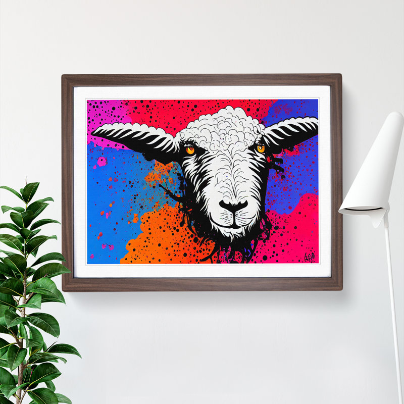 Colourful Sheep Vol.1 - Single Picture Frame Print, Walnut Framed, 34cm H x 46cm W x 2cm D