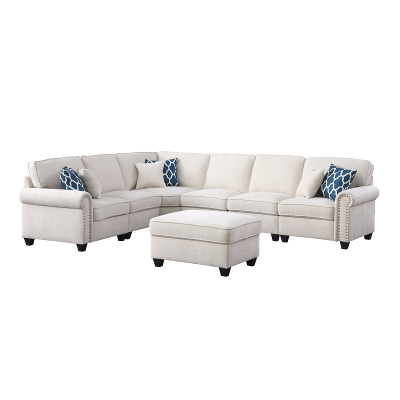 Bruan Piece Upholstered Sectional, White Chenille
