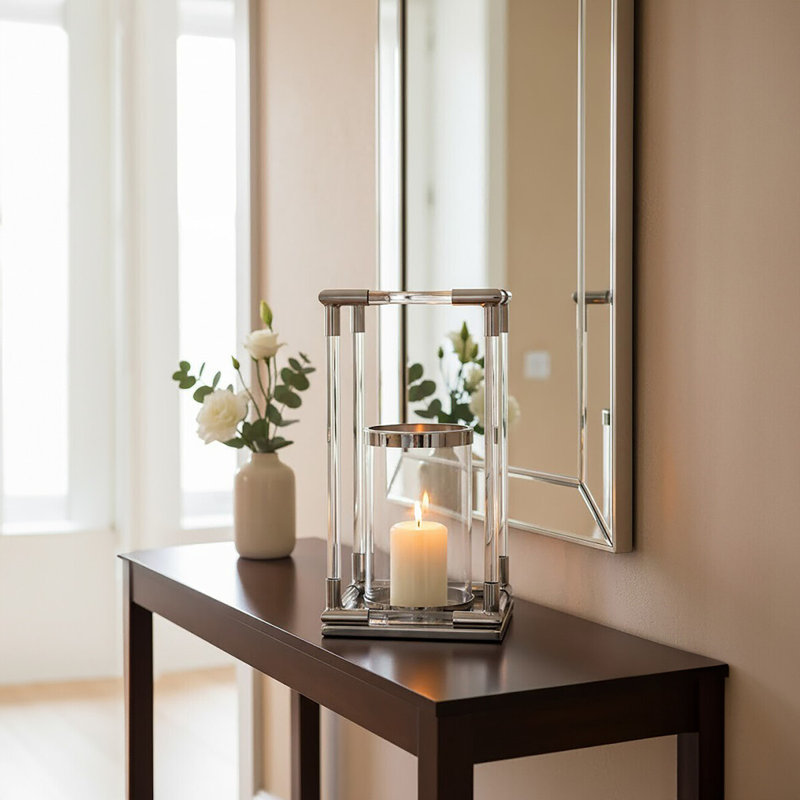 Ann Tabletop Lantern, 45 cm H x 24 cm W x 24 cm D, Silver