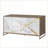 Console Cabinet White Marble Paint Oak &amp; Champagne Finish | 4 Compartments | Contemporary | Synthetic Wood