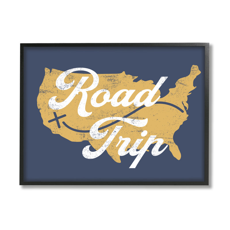 «Road Trip», texte rétro, carte de campagne par Lil 'Rue - impression, L 20 po x H 16 po, Cadre noir