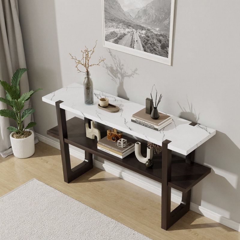 Console étroite de 54 po avec étagère ouverte Trexm, Espresso