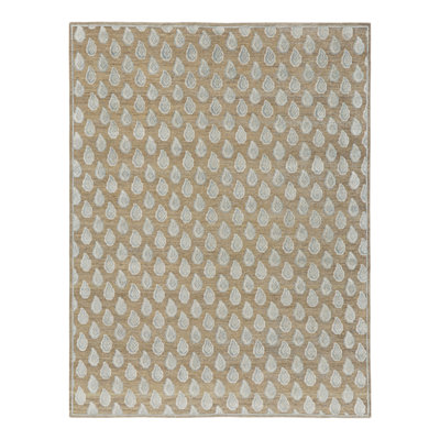 Rug & Kilim's Modern Block Print Rug In Beige With White And Blue Floral Pattern