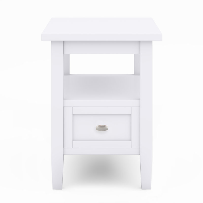 Warm Shaker Solid Wood End Table with Storage Drawer, White, 20" H x 14" W x 24" D