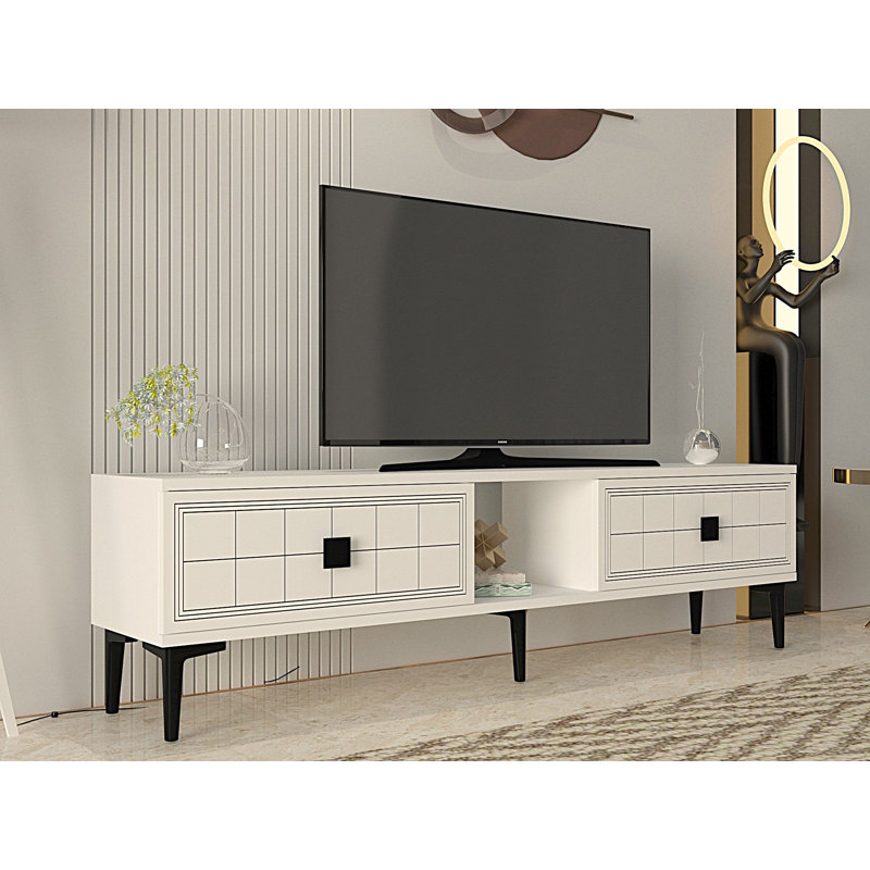 Modern TV Stand, Anthracite Color, 59.1 x 16.1 x 12.0 inches | 100% Melamine Coated Particle Board, Thickness: 0.7 inches | Wall-Mountable, Geometric Design for Stylish Living Room & Entertainment Spaces