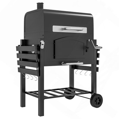 Heavy-Duty Charcoal BBQ Grill with Height-Adjustable Tray, Folding Shelves, Thermometer & Bottle Opener