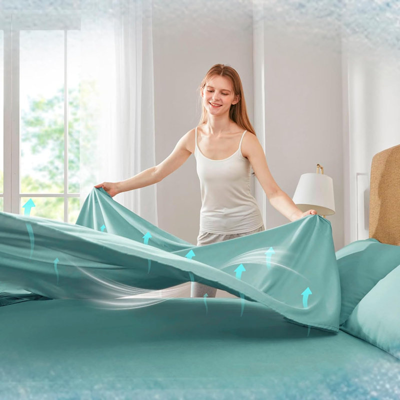 Ensemble de draps unis en microfibre Coolmax, Grand lit, Turquoise