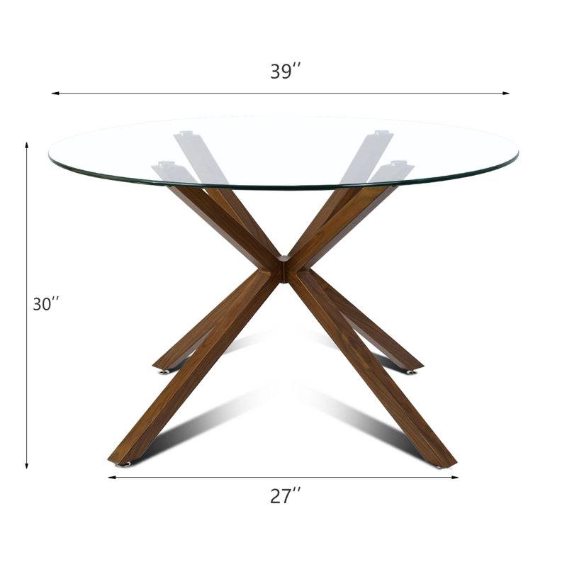 Jozwiak Round Glass Top Metal Base Dining Table