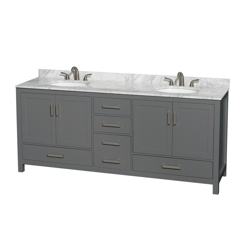 Sheffield 80" Double Bathroom Vanity Set, White Carrara, Dark Gray