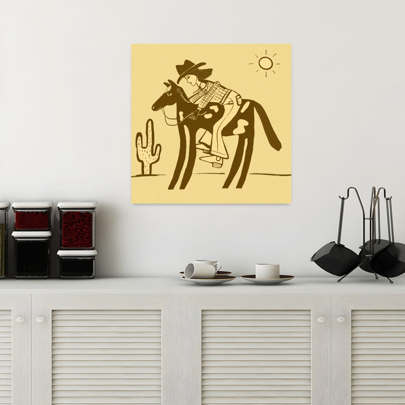 Cowgirl Western Riding Horse by Sharyn Bursic - Wrapped Canvas Print, 45.72 cm H x 45.72 cm W, Yellow/Brown