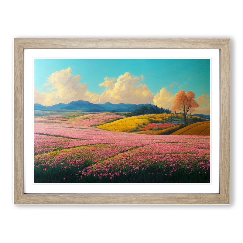 Spring Landscape Meadow - Framed Print, 34cm H x 46cm W x 2cm D, Oak