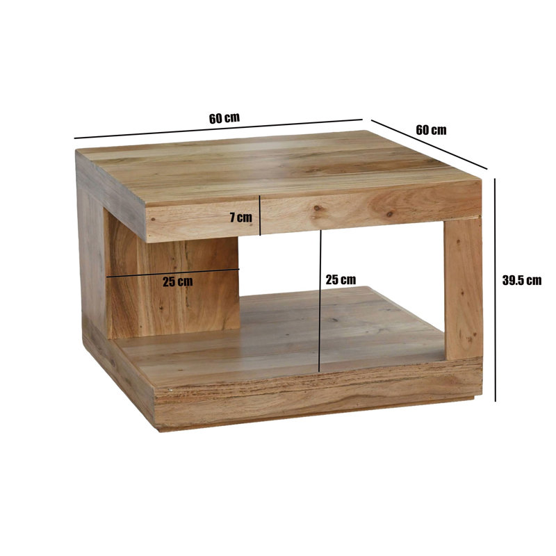 Square Solid Acacia Wood Coffee Table with Storage Shelf