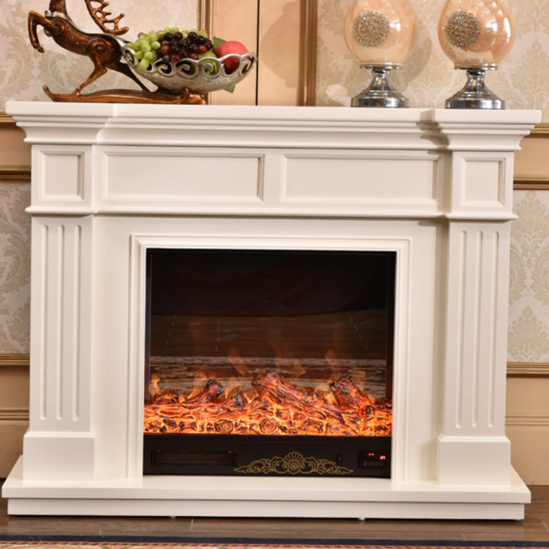 White Solid Wood Freestanding Fireplace