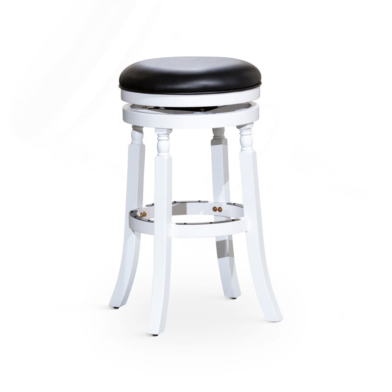 Tabouret 30 ", finition blanche, siège en cuir noir