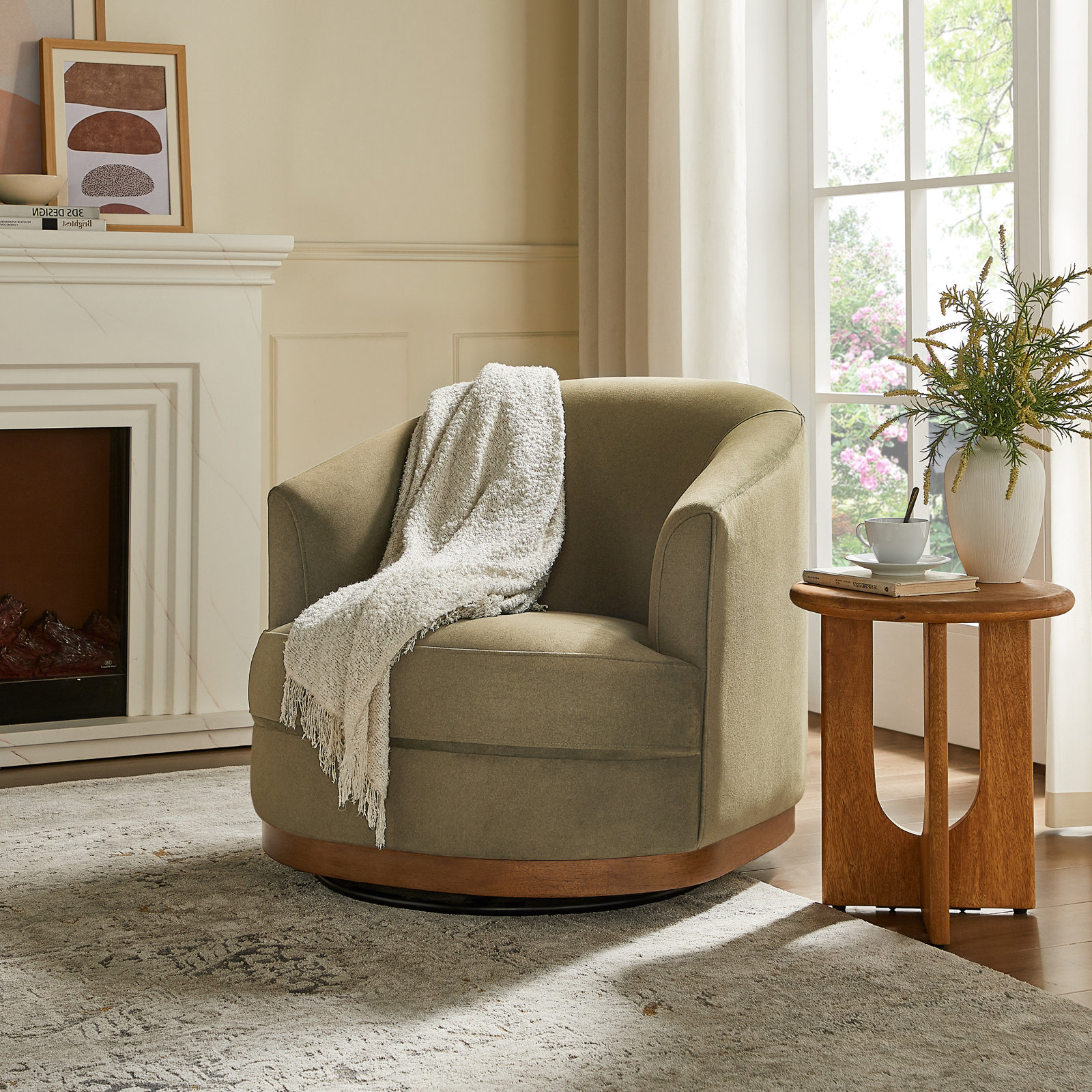 Solay Upholstered Swivel Accent Chair, Moss Green