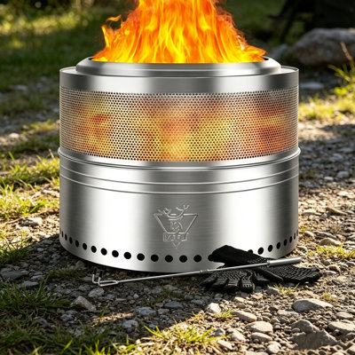 Smokeless Fire Pit 17 Inch, Folding Portable Firepit Outdoor | Wood Burning Stainless Steel Fireplace with Removable Ash Stand,Gloves,Fire Poker,Bonfire Fire Pits for Outside Camping