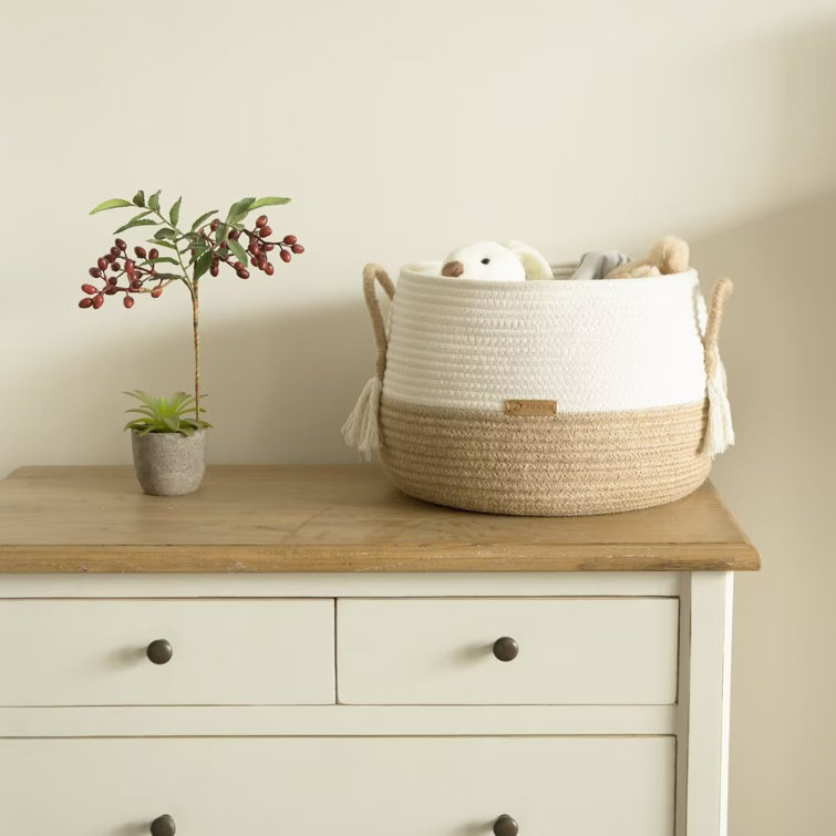 Boho Cotton Rope Baskets, Cube Basket, Under Shelf Basket for Living Room, Bedroom, Nursery