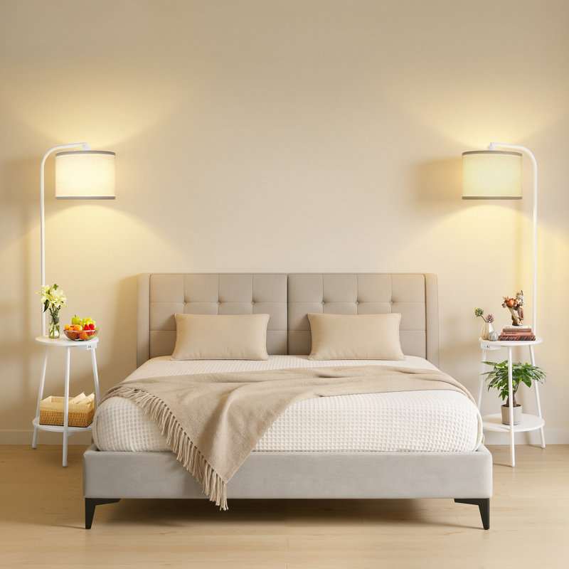 160cm Powder Coated Tray Table Floor Lamp, White