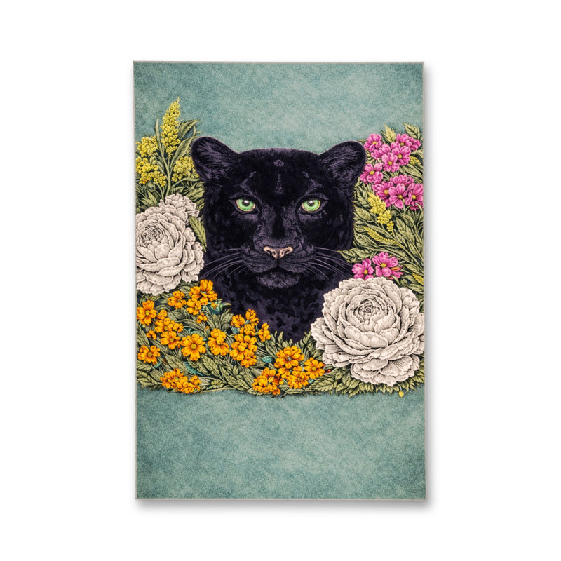 Tapis tissé à motif floral lavable bleu sarcelle Mosso, 2' x 2'11"