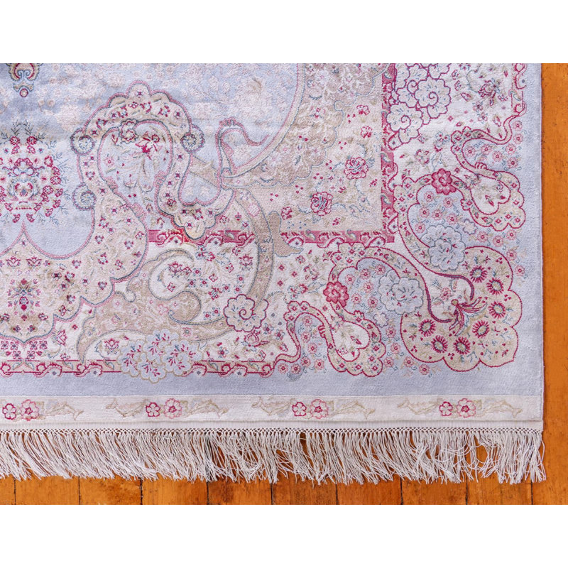 Tapis oriental en lattes de bambou bleu clair Nasheem, Rectangle 9 pi x 12 pi