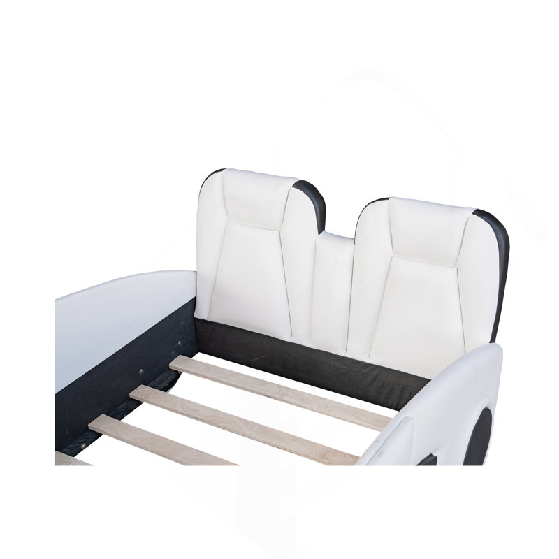 Twin Size Race Car-Shaped Platform Bed With Wheels, White
