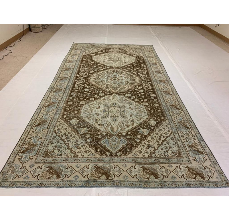 Tapis Oushak turc antique vieilli de conception unique 6 pi x 11 pi 5 po One-of-a-Kind