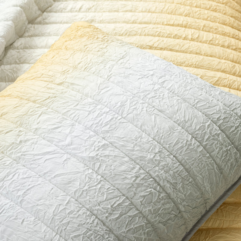 Ensemble de courtepointe en microfibre Crinkle Ombre, Très grand, Jaune/gris