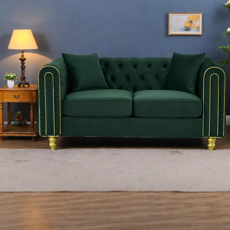 Ensemble de canapés modernes en velours vert Chesterfield 3 et 2 places pour la maison
