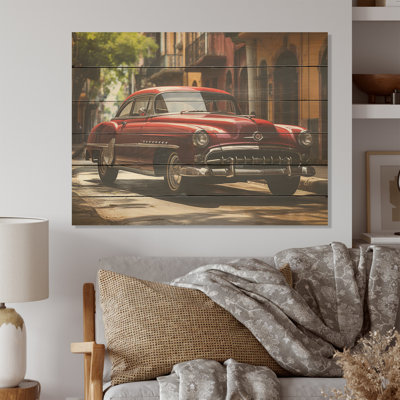 Cuba Classic Iconic Car - Cuba Landscape Wood Wall Art On Natural Pine Wood