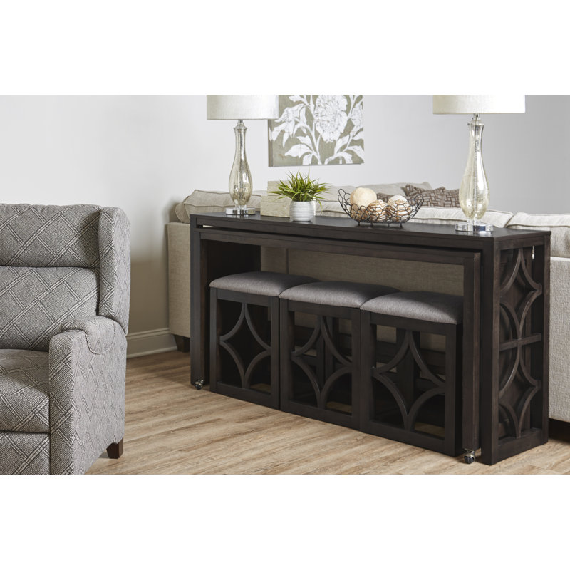 Wallace 72" Long Rolling Console & 3-Stool Set