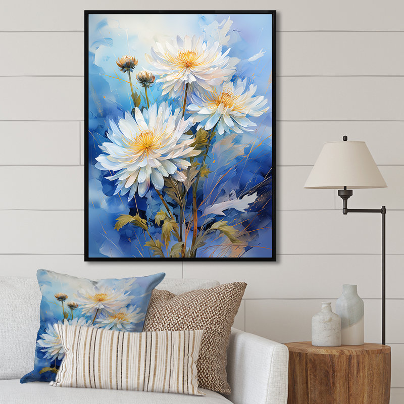 Délicat pissenlit bouquet - art mural pissenlit, Cadre flottant noir, H 44 po x l 34 po x P 1,5 po