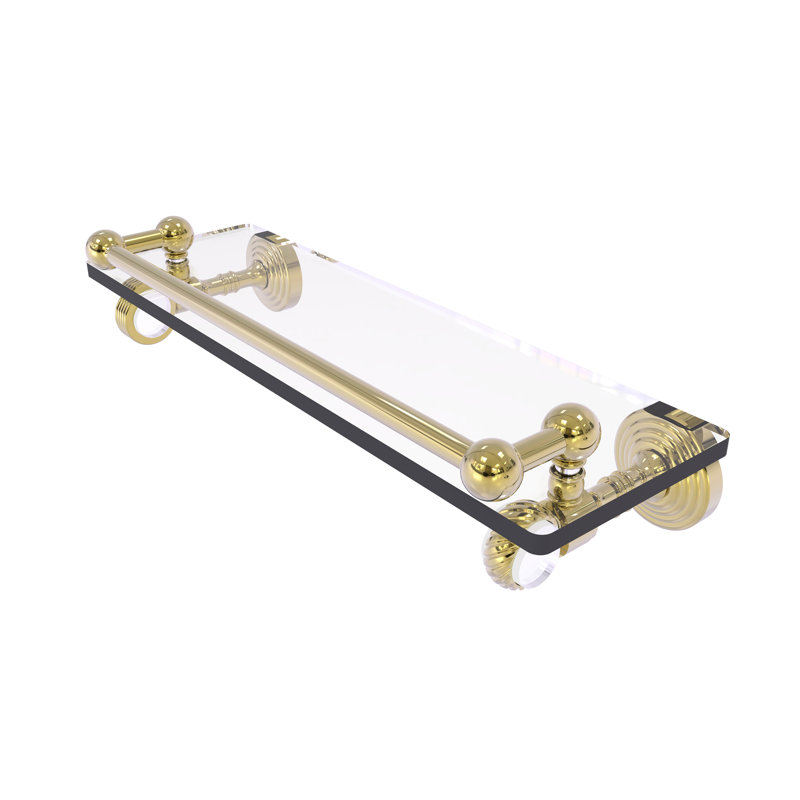 Jarrell Glass Bracket Shelf with Towel Bar, 3.5" H x 16" W x 5.5" D, Unlacquered Brass