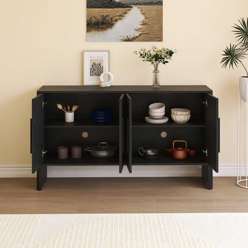 Buffet avec 4 portes et tablettes réglables, Noir
