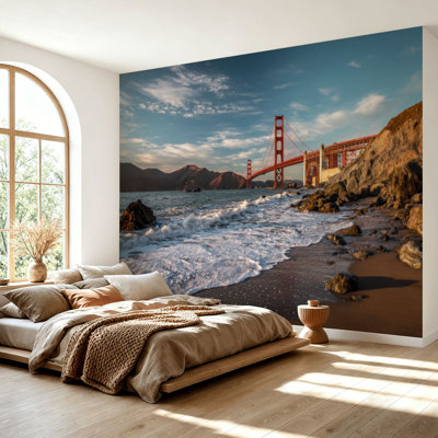 Wall Mural Peel and Stick Wallpaper Golden Gate Bridge Modern Self-Adhesive Removable Contact Paper Wall Decor for Living Room Bedroom 69"H x 96"W