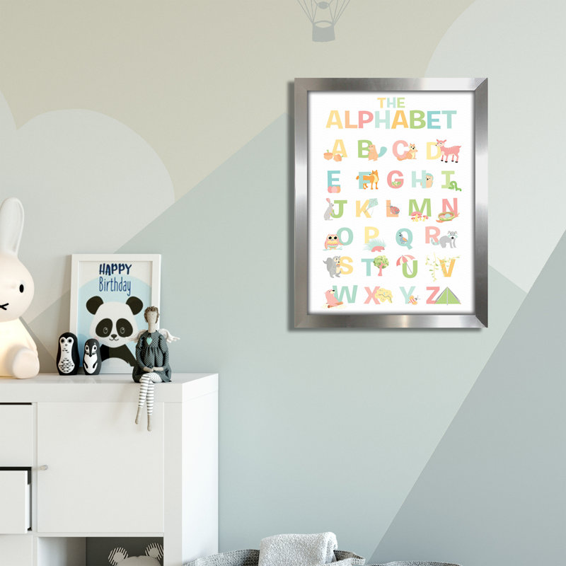 « the alphabet »-impression, Cadre argenté, H 25,5 po x l 19,5 po x P 1 po