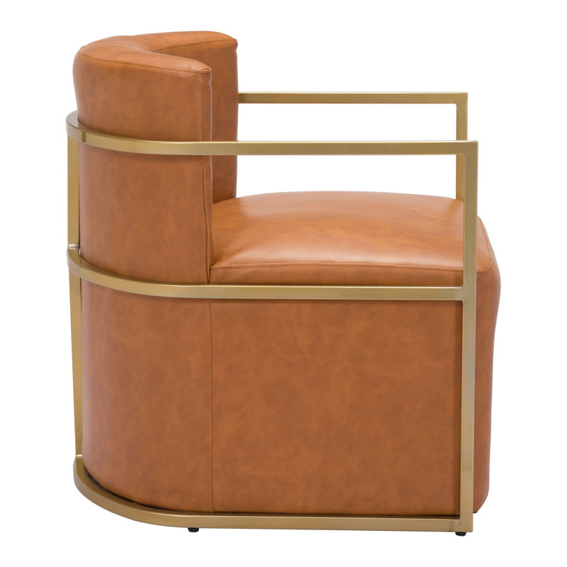 Brown Faux Leather and Metal Contemporary Armchair