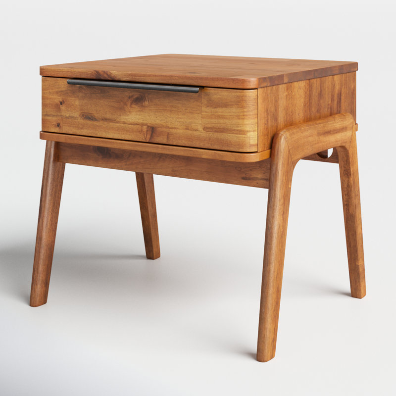 Langton Warm Brown Acacia Wood and Metal End Table with Storage