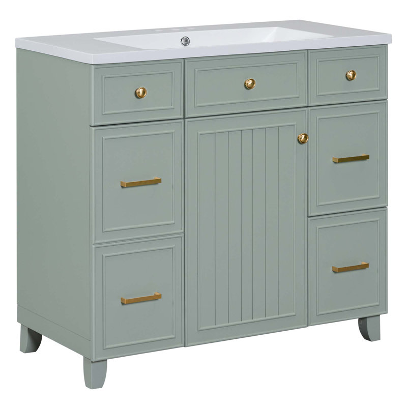 Ensemble de meuble-lavabo pour salle de bain avec lavabo, lavabo simple et meuble-lavabo, Vert