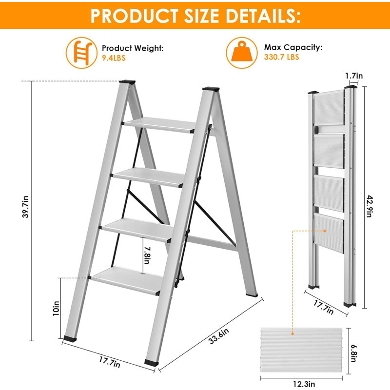 Aluminum Step Ladder, White