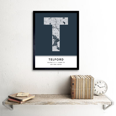 Telford City Map Telford Navy - Single Picture Frame Print