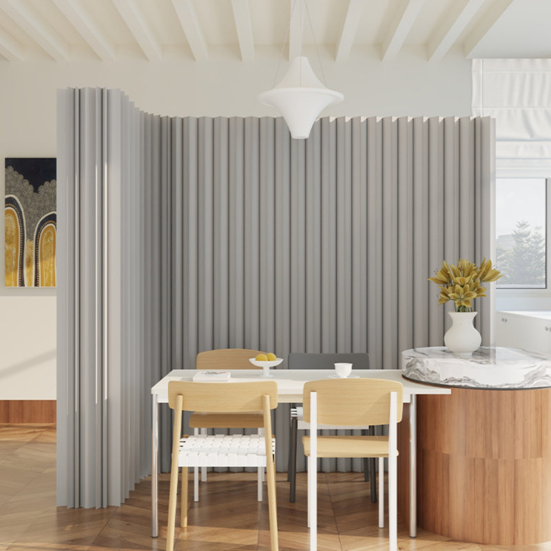 Gray Foldable Accordion Paper Room Divider, Freestanding Portable Privacy Partition Screen for Bedroom, Office, Studio, Classroom Space Separation